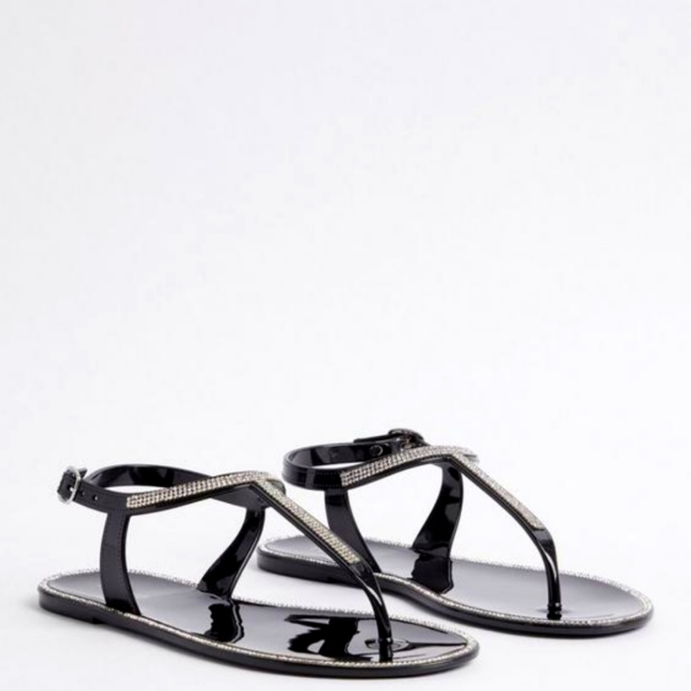 Rhinestone Jelly T Strap Sandal